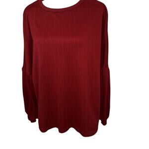 Red Pullover Textured Knit Design Women’s Sweater Puffed Sleeves Crew Neck Large